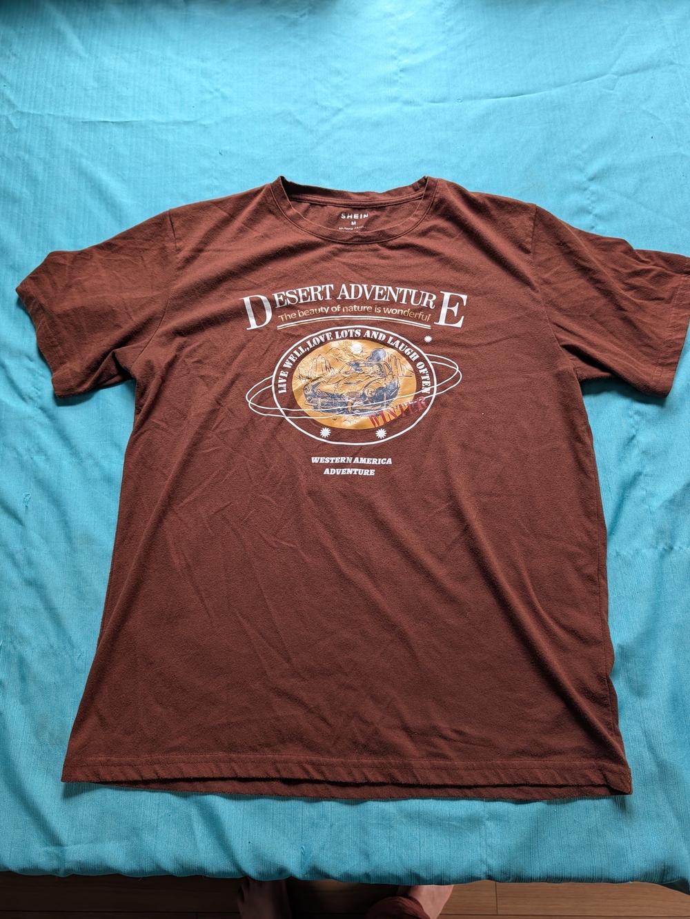 SHEIN Brown 'Desert Adventure' Graphic Short Sleeve Tee